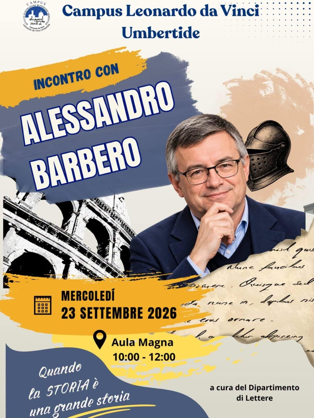 Locandina Alessandro barbero al Campus Da Vinci a Umbertide → UmbertideEventi.it