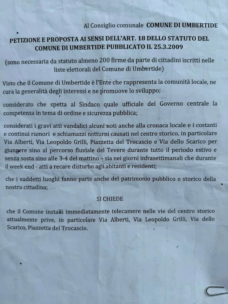 Petizione videocamere dissuasori atti vandalici - Umbertide Eventi