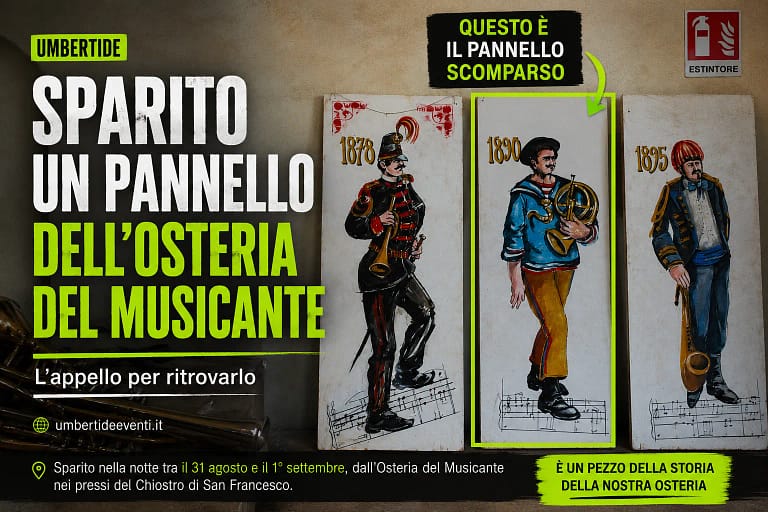 Sparito pannello osteria del musicante a Umbertide appello → UmbertideEventi.it